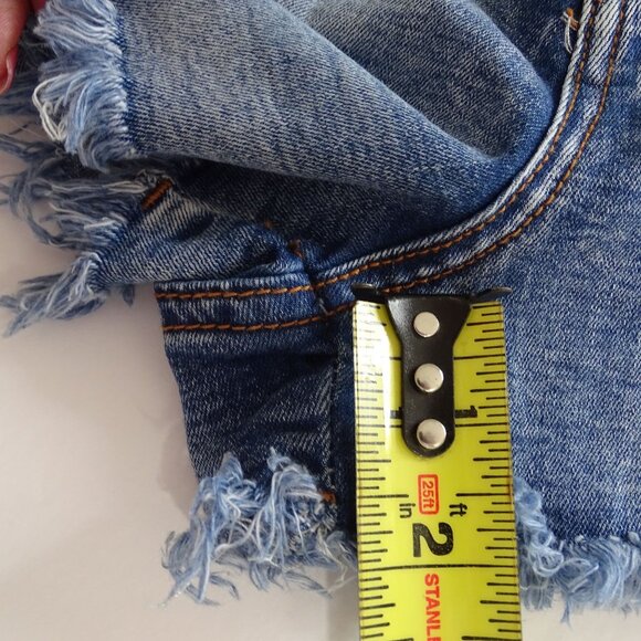 Distressed Denim High-Waist Shorts Women Size L Raw Hem Button Fly Ripped - Picture 10 of 10